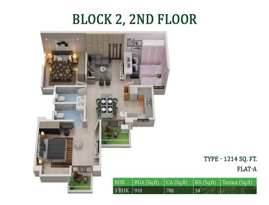 Block 2, 2nd floor of flat A